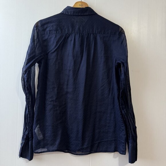 J Crew Womens Sz 8 Sheer Clip Dots Textured Button Down Blouse Navy - Picture 8 of 11